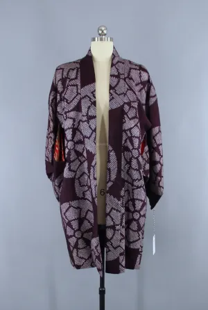 1930s Vintage Haori Kimono Jacket / Purple Shibori Pinwheels