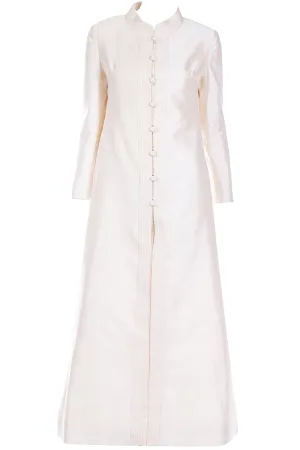 1960s Dynasty ivory Silk Evening Maxi Coat with Beaded Buttons