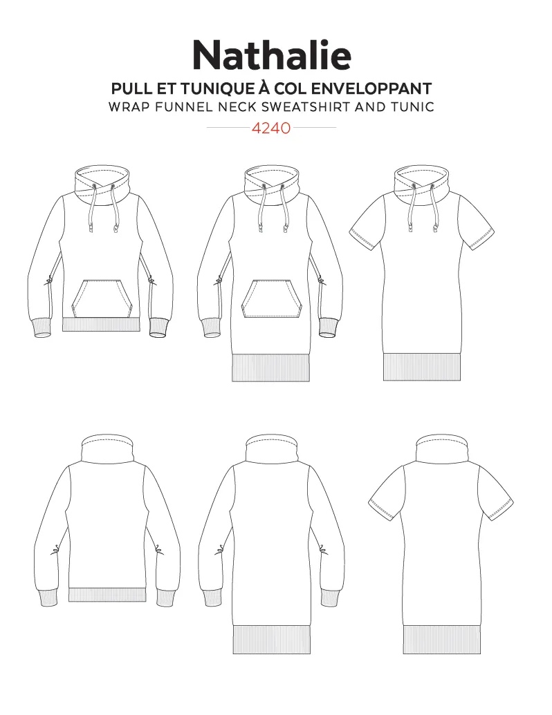 4240 // NATHALIE Wrap funnel neck sweatshirt and tunic