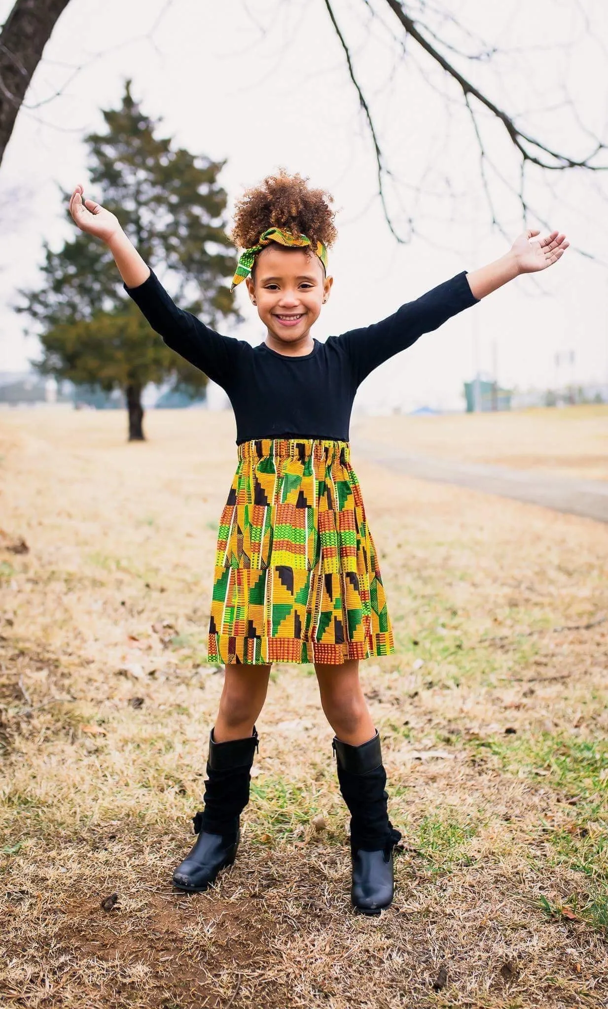 African Kente Skirt with Knotted Headband