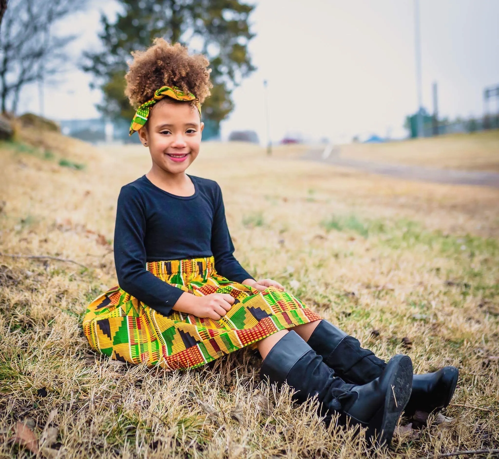 African Kente Skirt with Knotted Headband