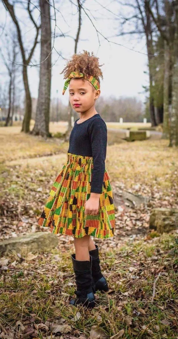 African Kente Skirt with Knotted Headband