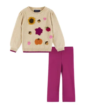Andy & Evan Fall Themed Chenille Sweater & Glitter Legging Set