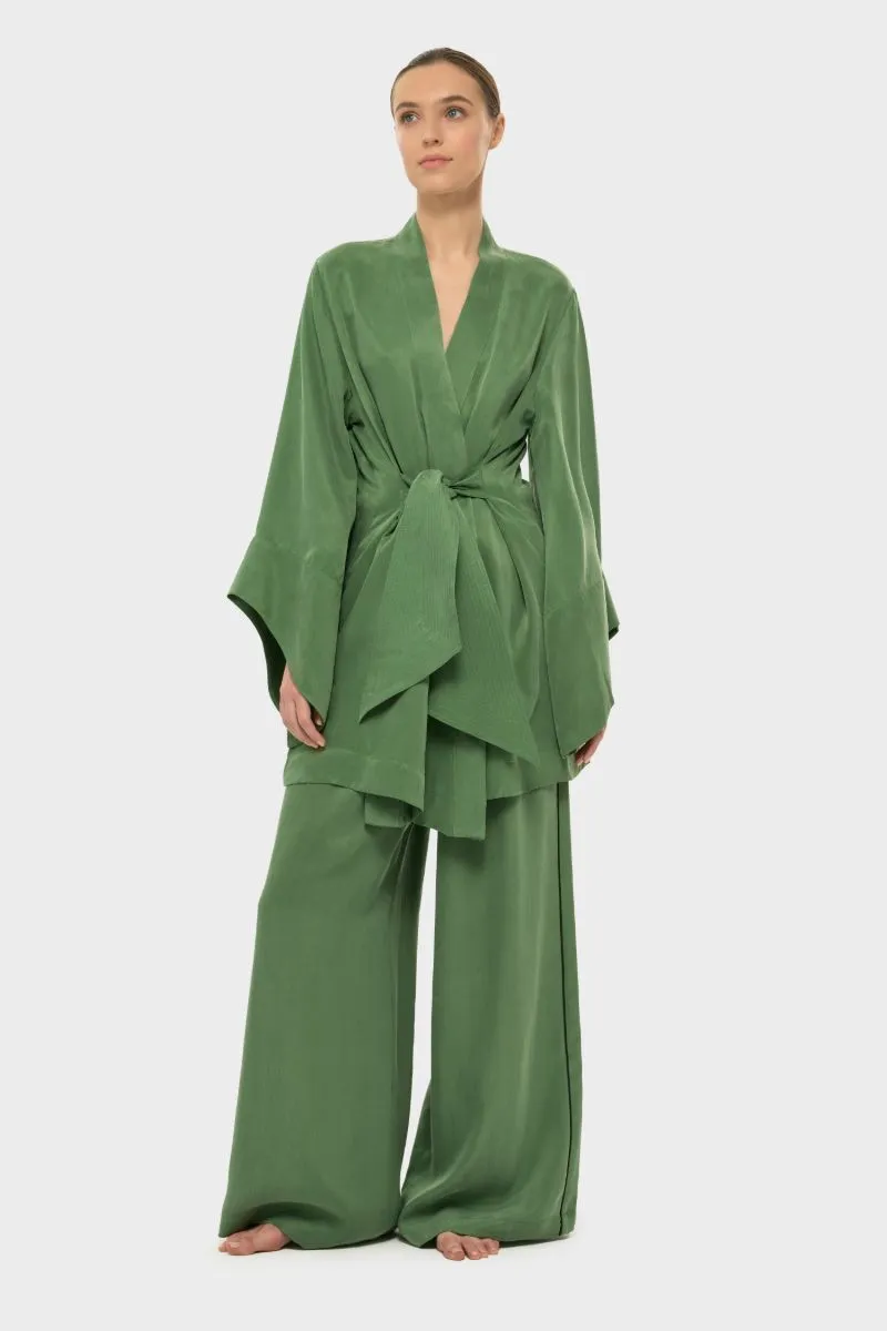 AQUAFLORA AMARA MINI KIMONO ROBE IN MOSS