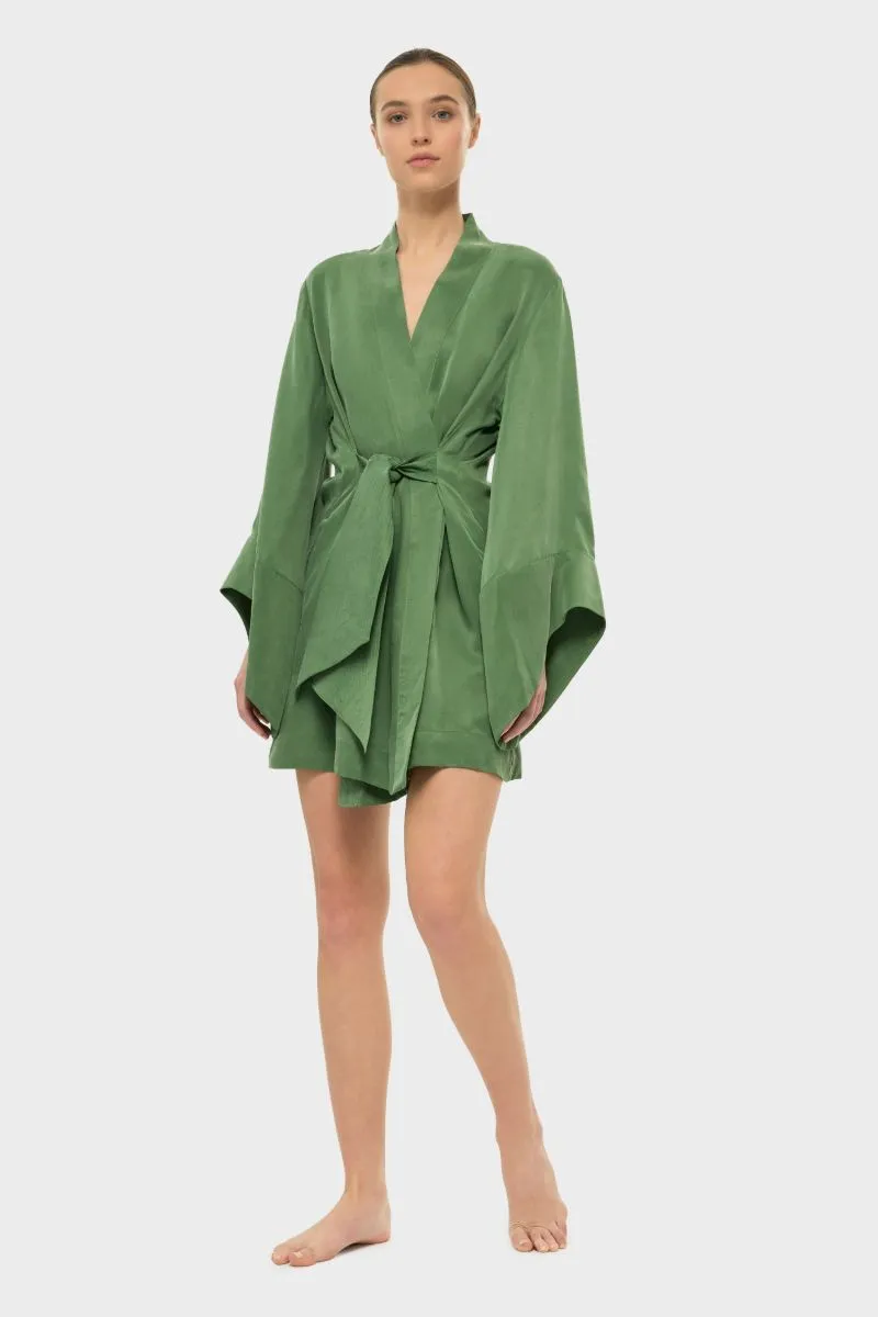 AQUAFLORA AMARA MINI KIMONO ROBE IN MOSS