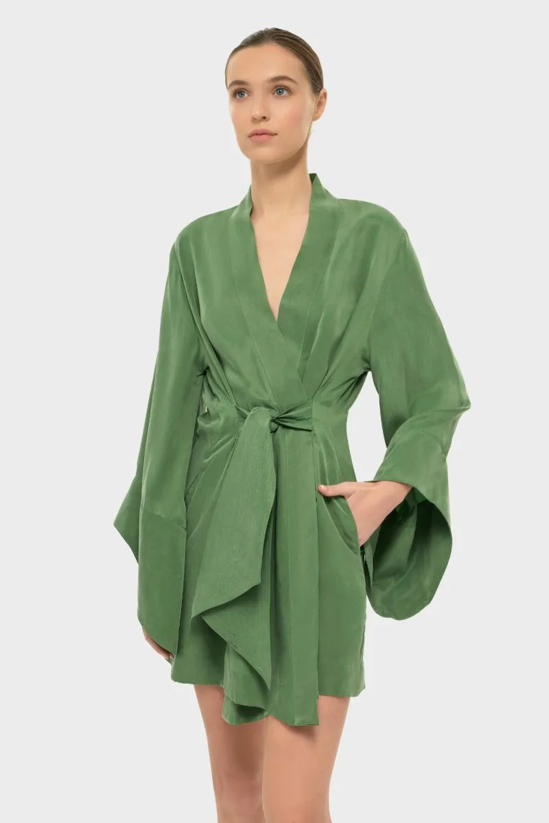 AQUAFLORA AMARA MINI KIMONO ROBE IN MOSS