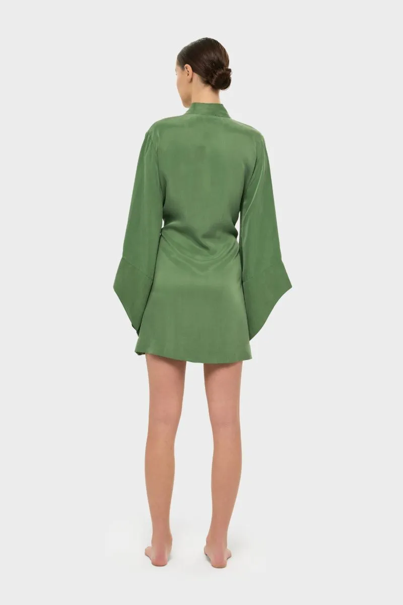 AQUAFLORA AMARA MINI KIMONO ROBE IN MOSS