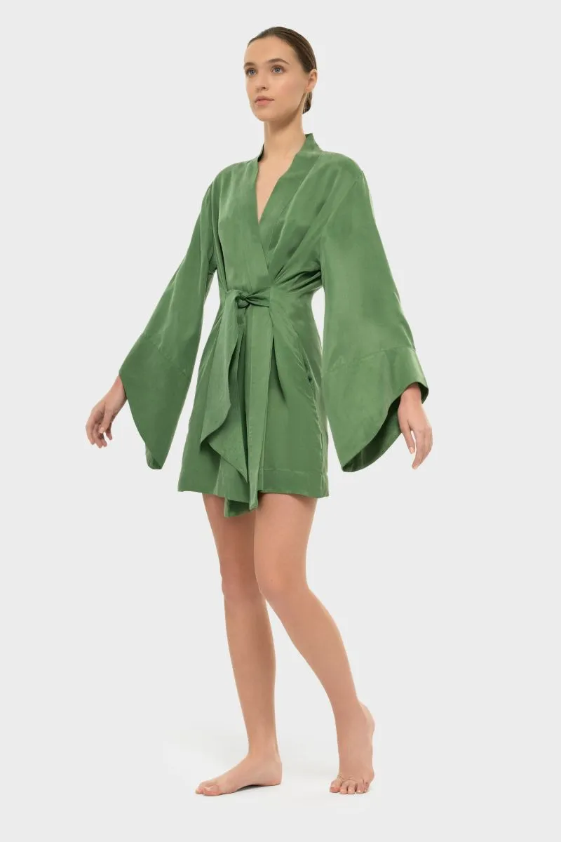 AQUAFLORA AMARA MINI KIMONO ROBE IN MOSS