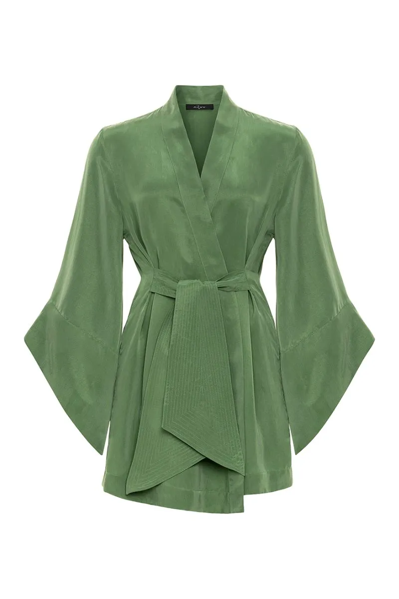 AQUAFLORA AMARA MINI KIMONO ROBE IN MOSS