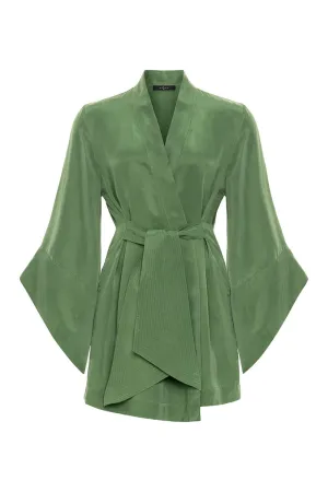 AQUAFLORA AMARA MINI KIMONO ROBE IN MOSS
