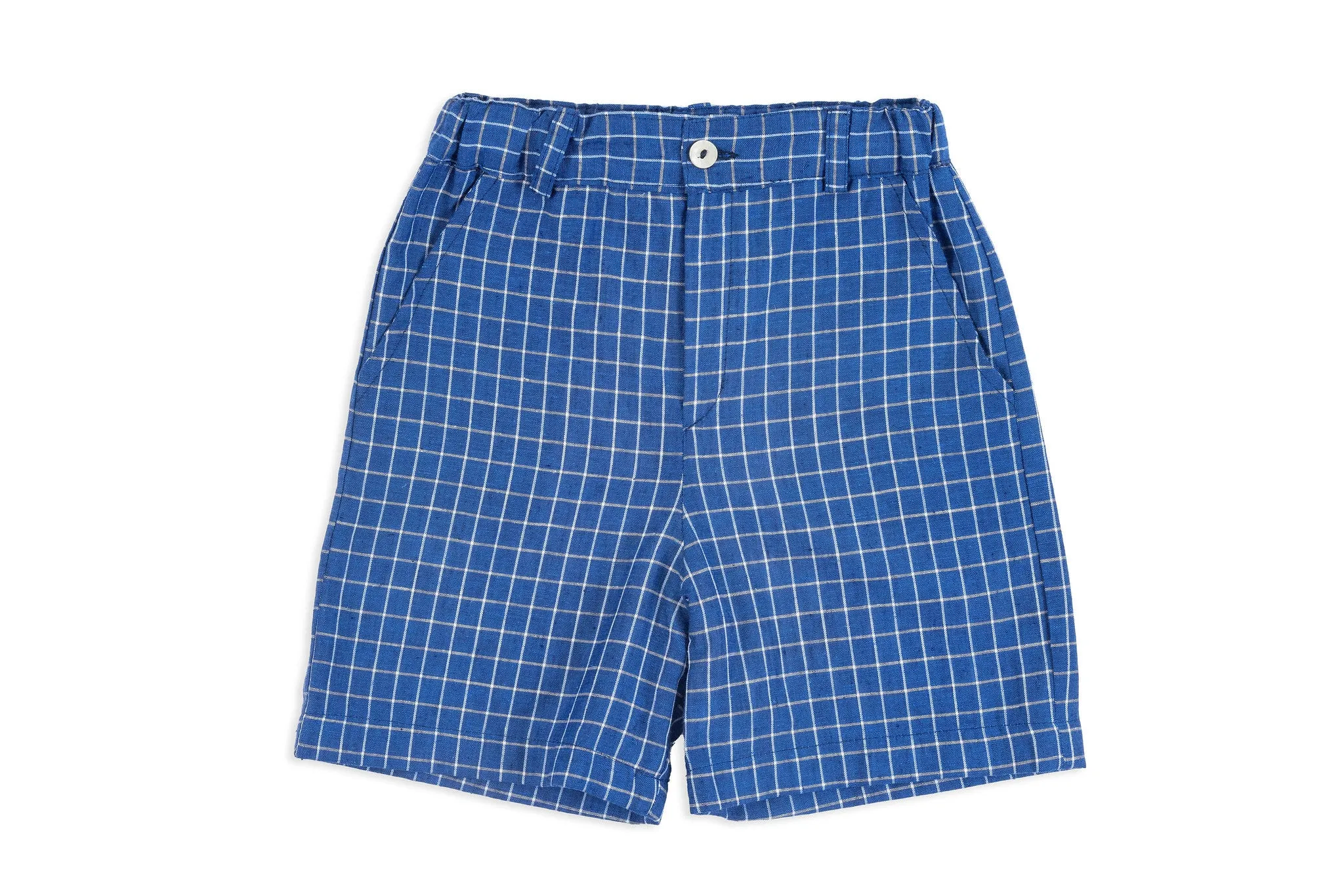Blue Check Linen Shorts