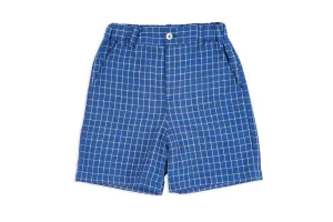 Blue Check Linen Shorts