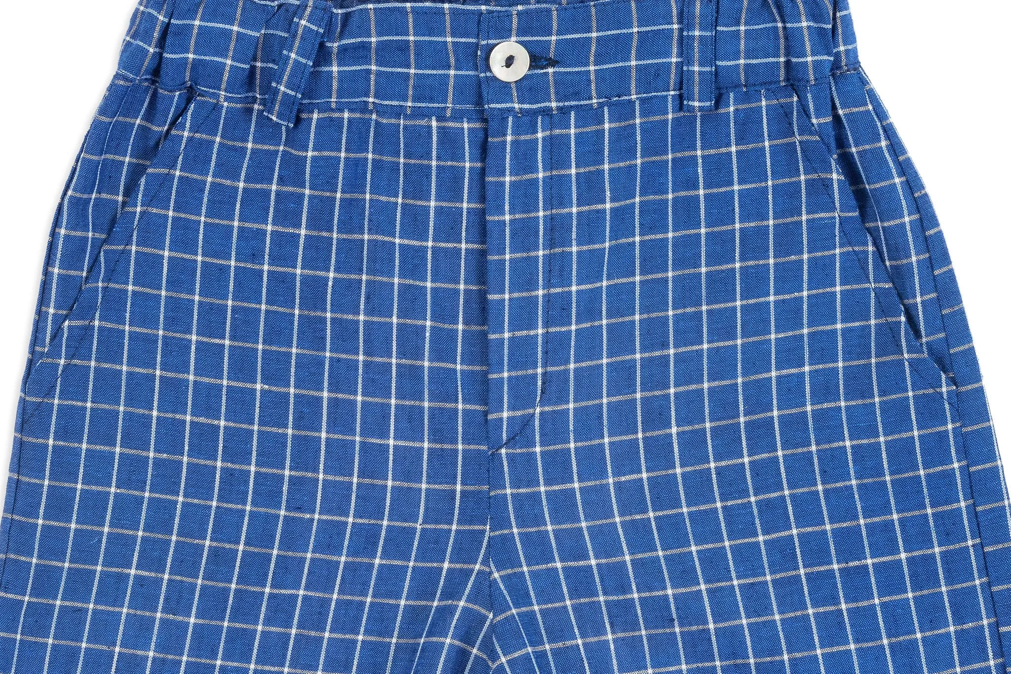 Blue Check Linen Shorts
