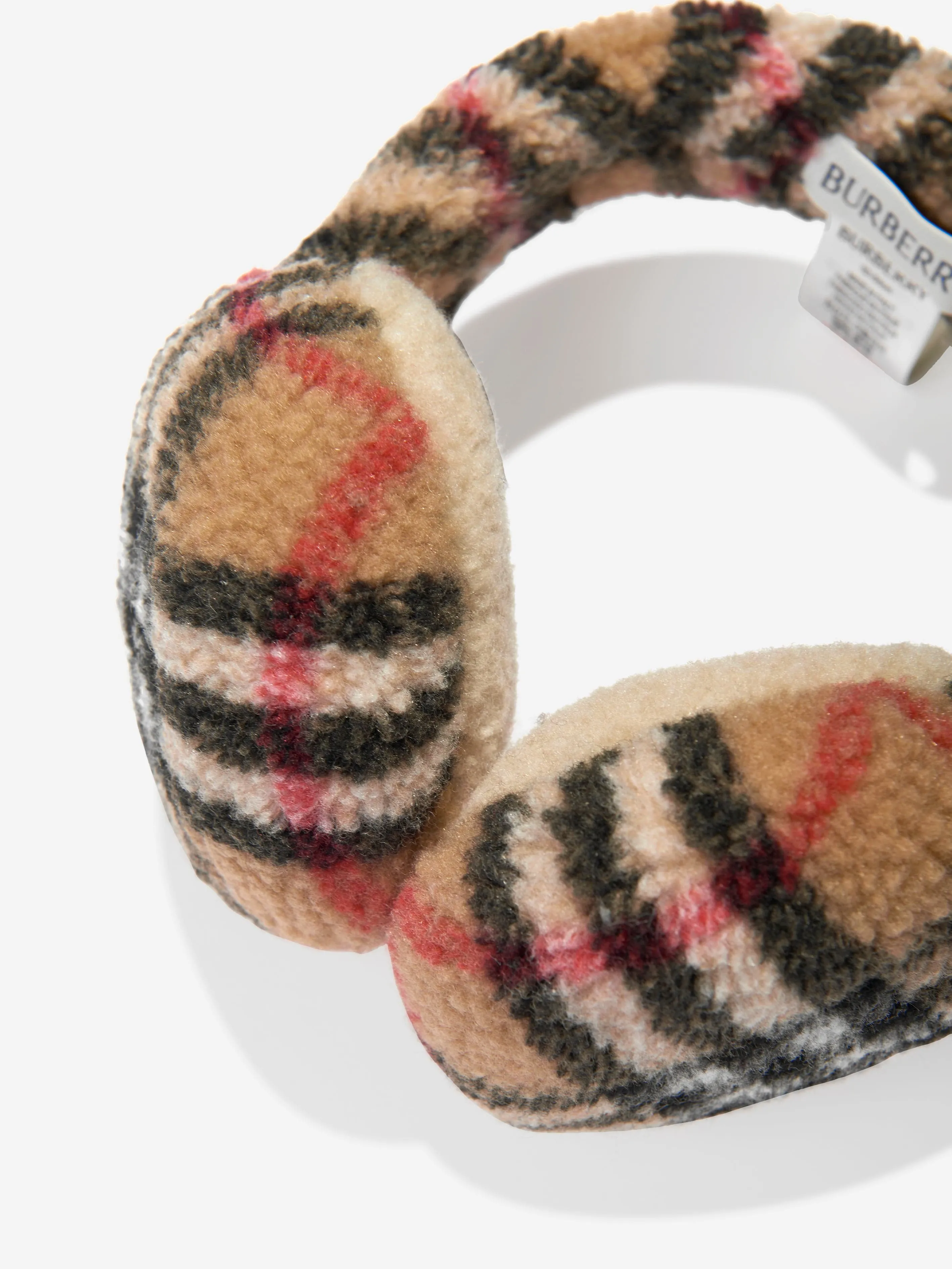 Burberry Girls Check Fleece Earmuffs in Beige