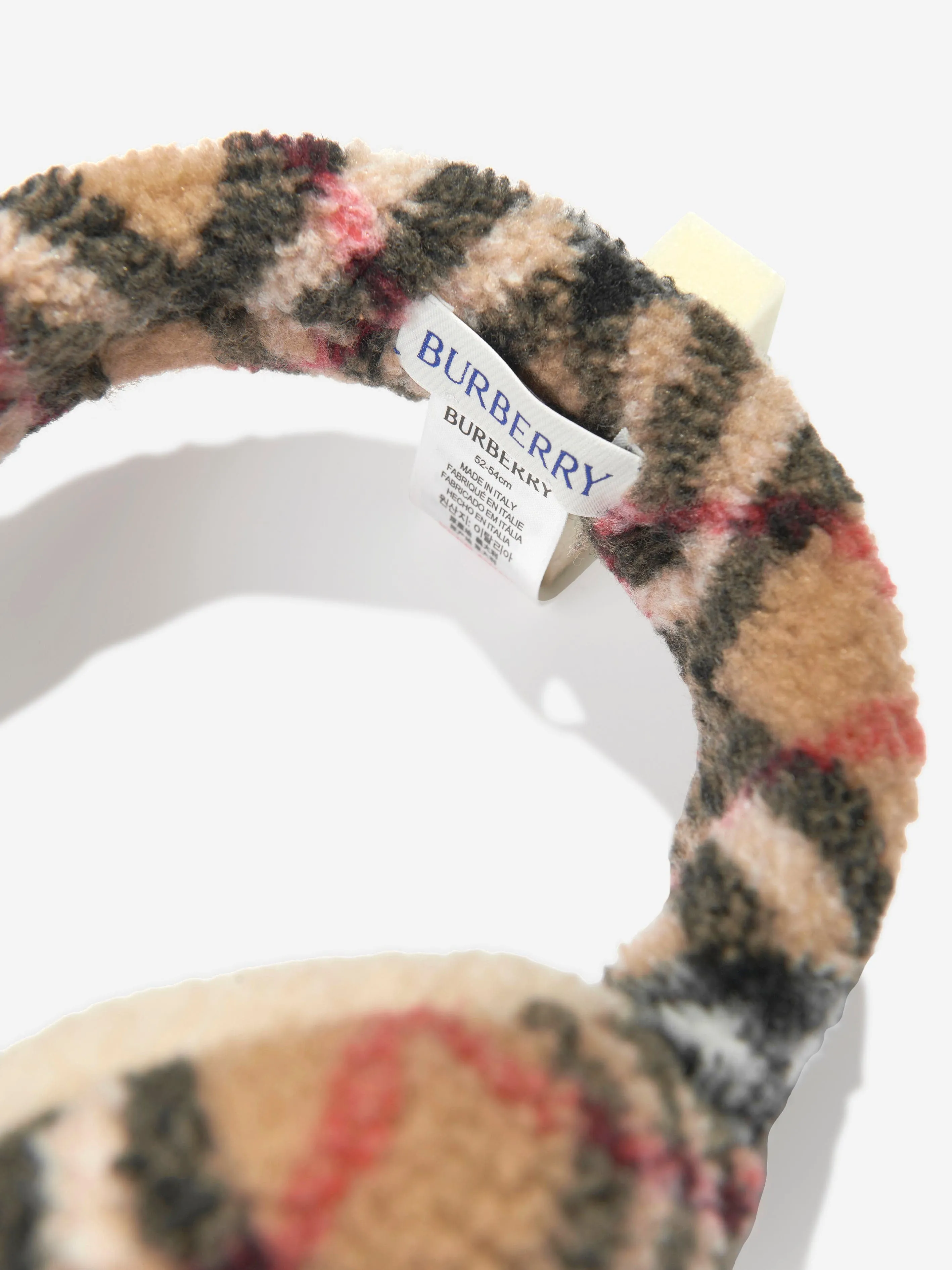 Burberry Girls Check Fleece Earmuffs in Beige