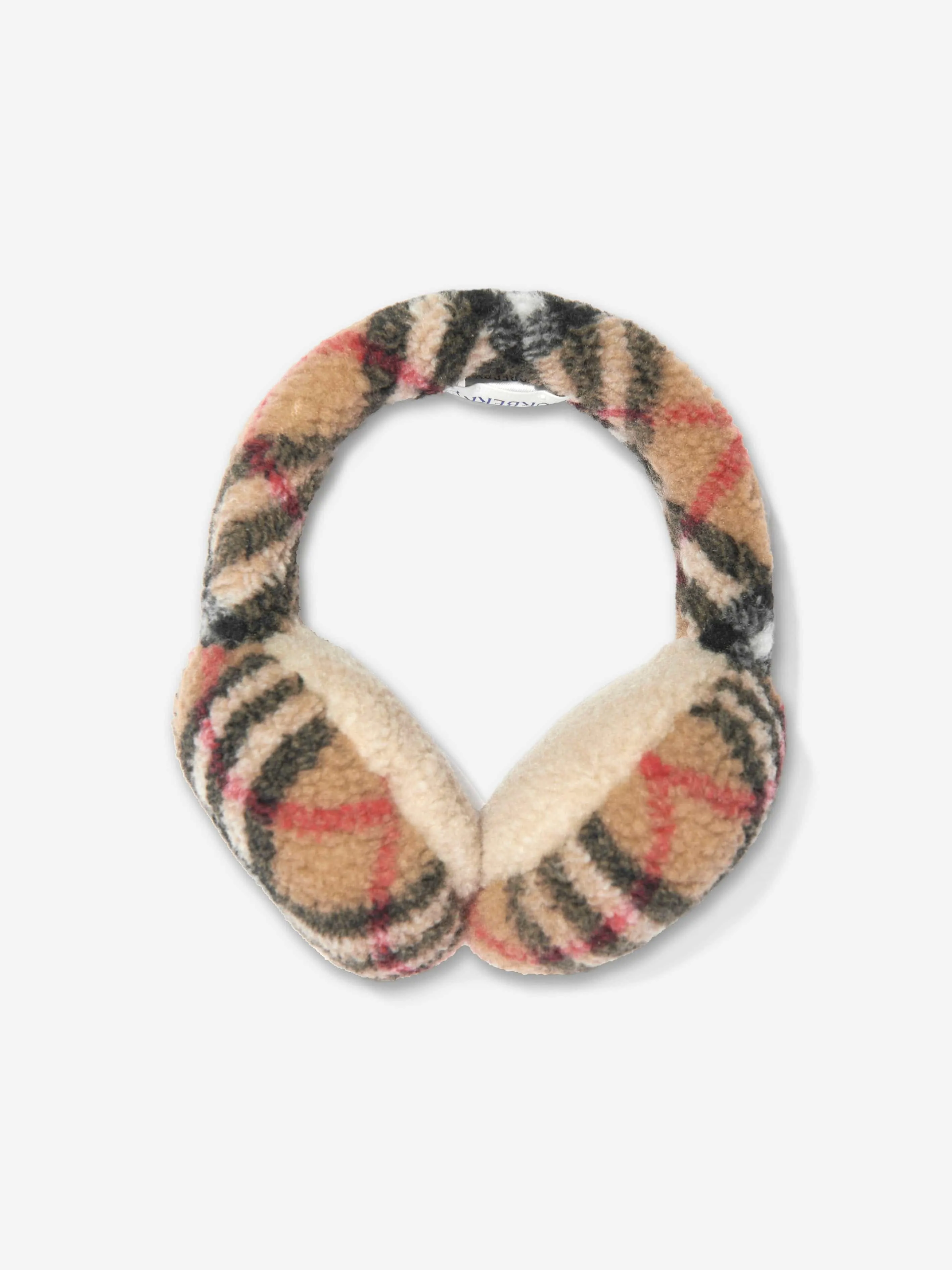 Burberry Girls Check Fleece Earmuffs in Beige