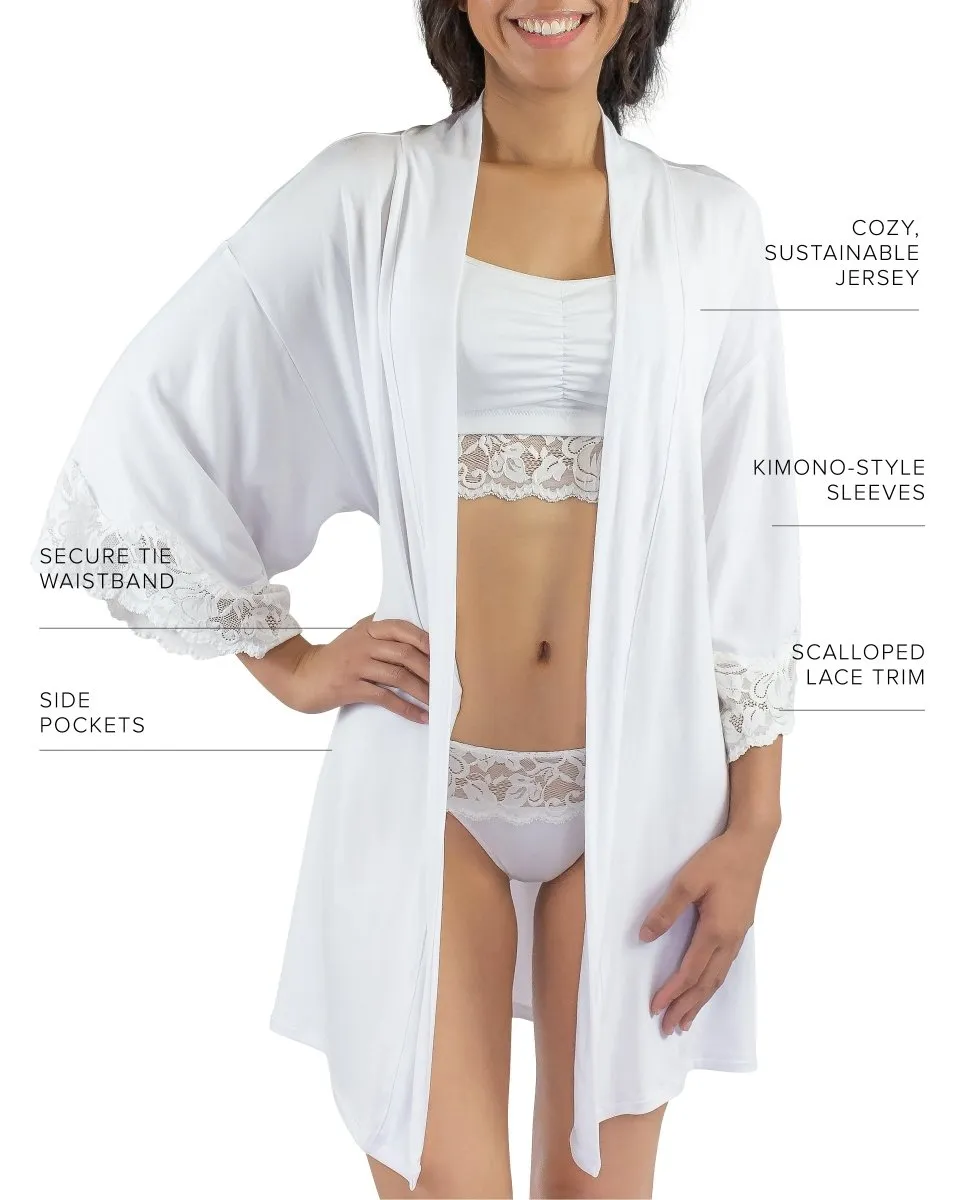 Calla Modal Kimono with Lace in White