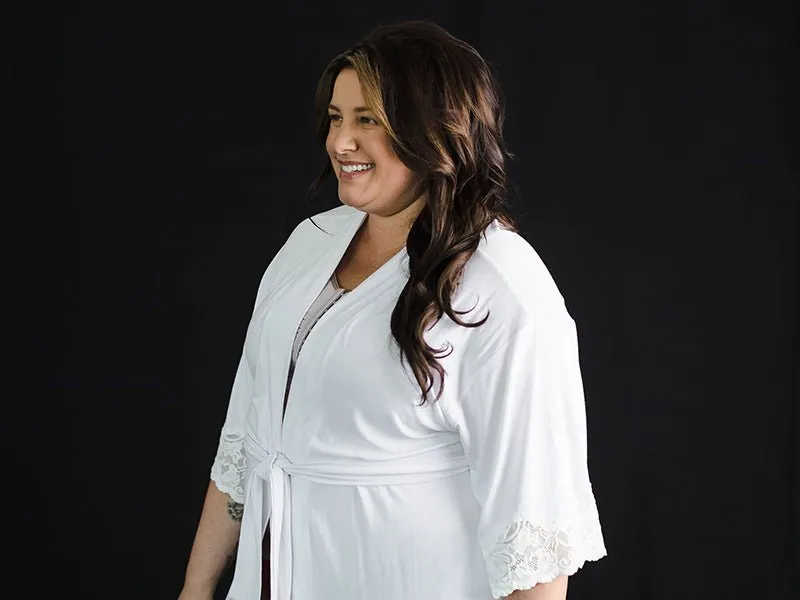Calla Modal Kimono with Lace in White