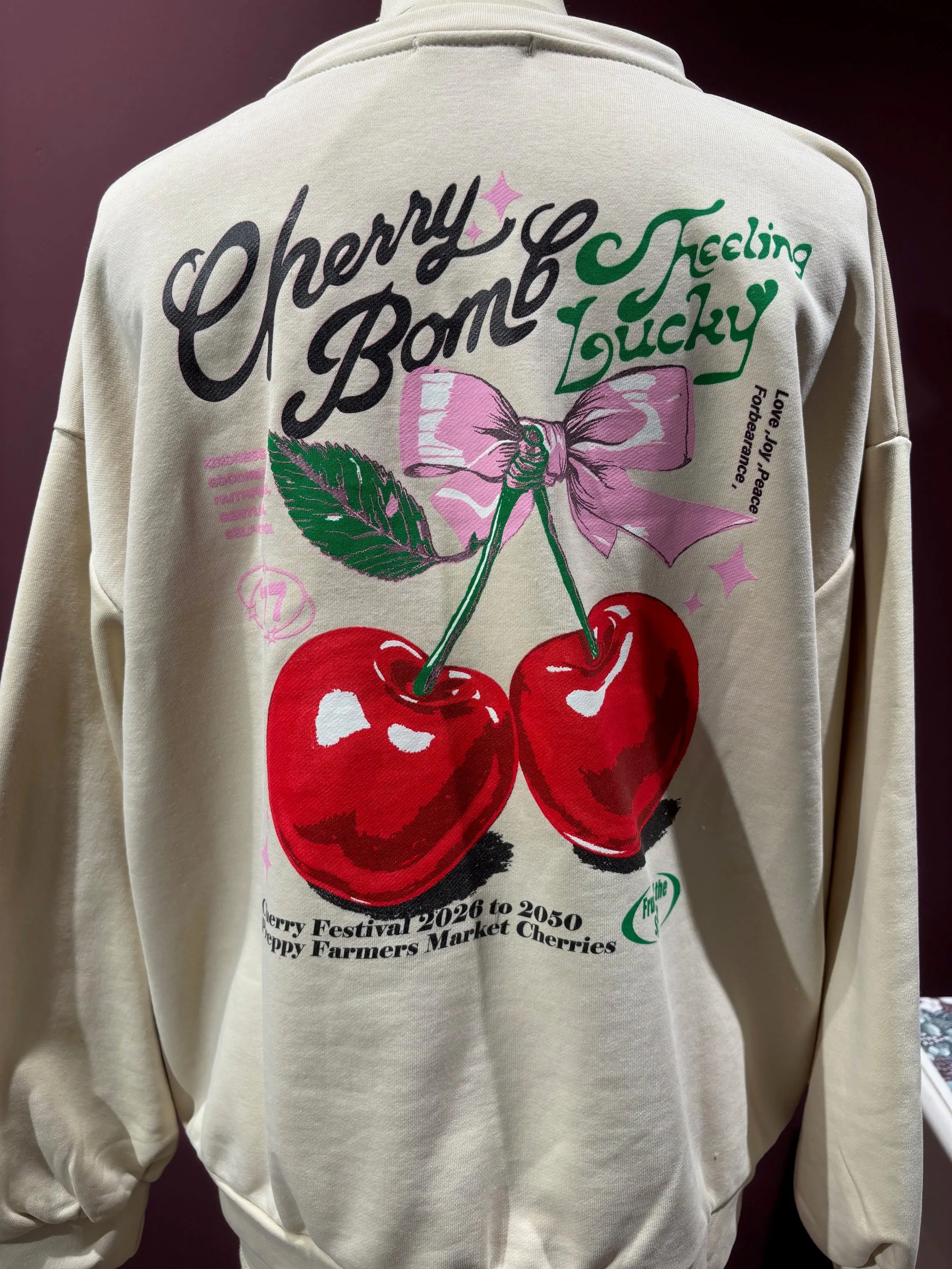 Cherry Print Sweatshirt Beige