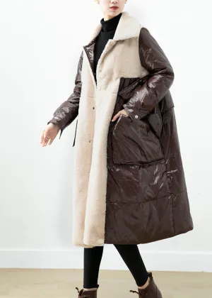 Chocolate Patchwork Mink Velvet Duck Down Down Coat Oversized Winter ML2493