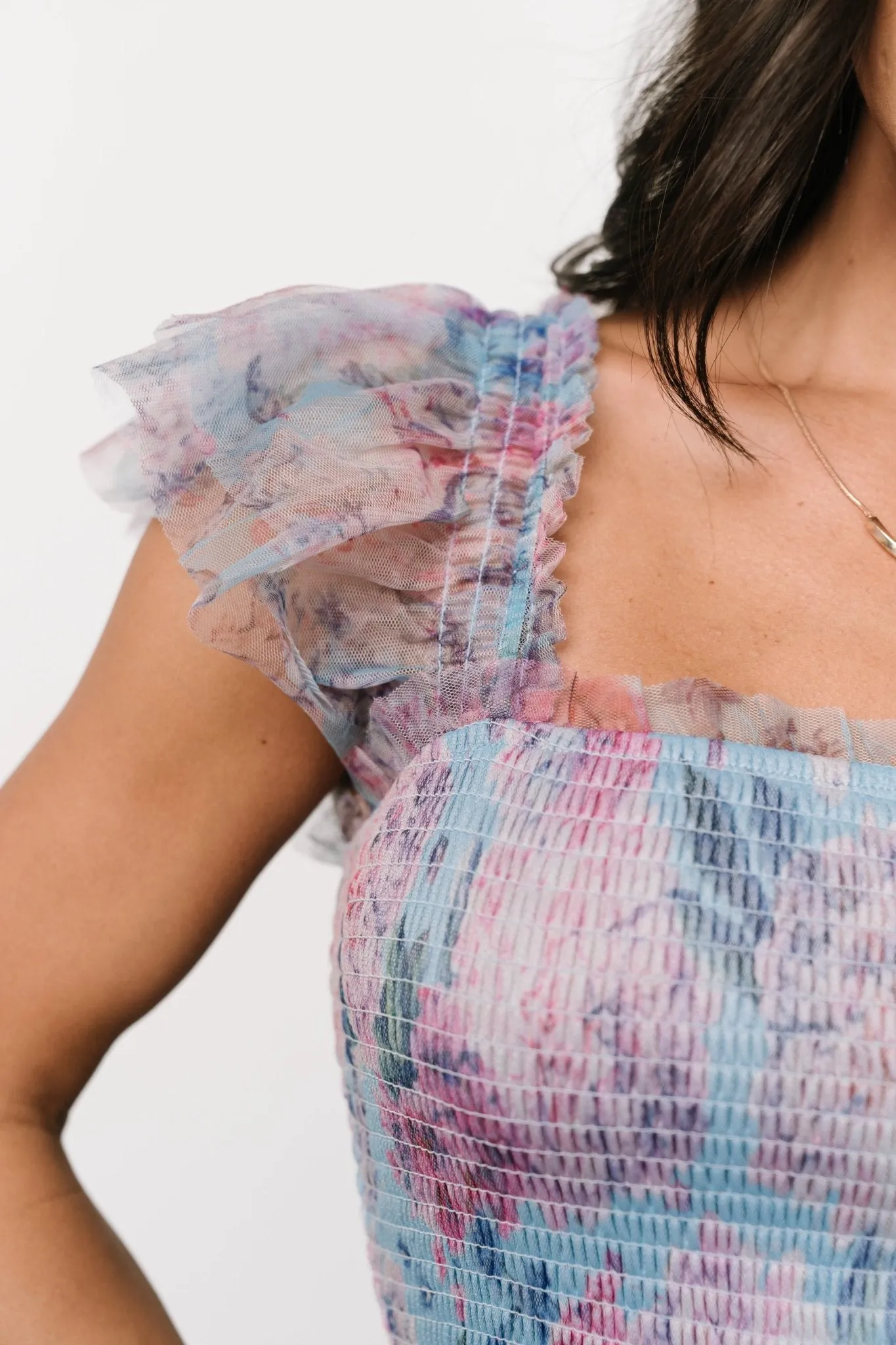Clementine Tulle Midi Dress | Light Blue   Pink