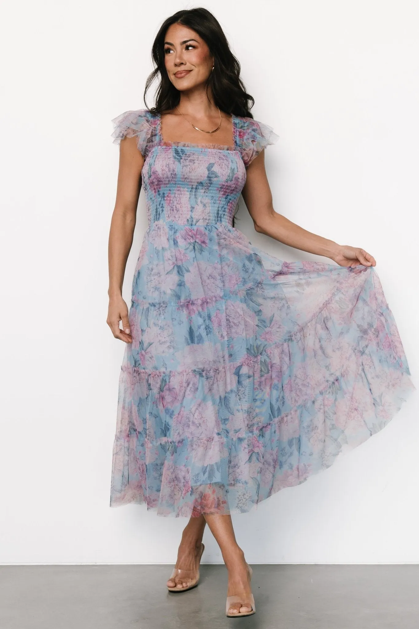 Clementine Tulle Midi Dress | Light Blue   Pink