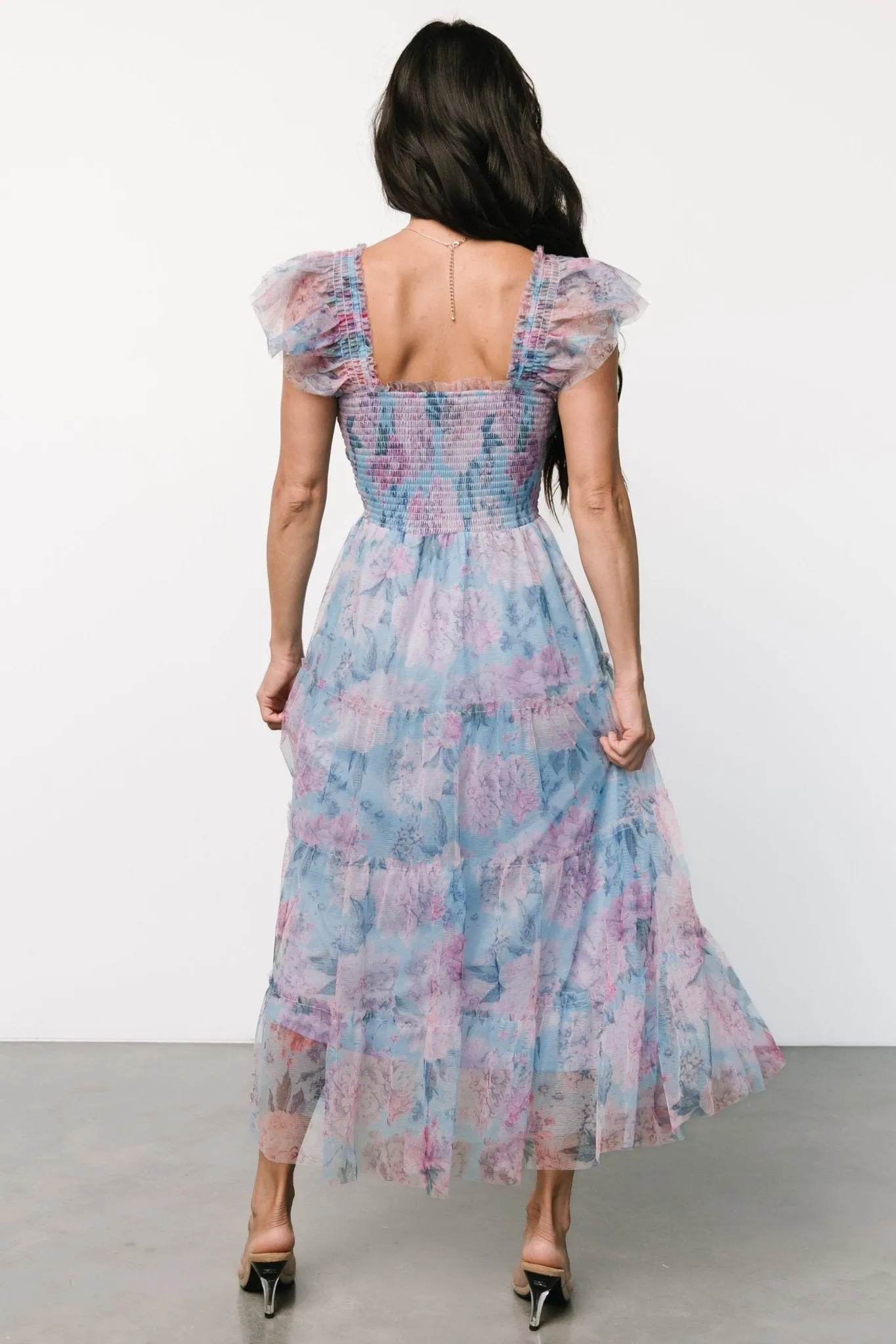 Clementine Tulle Midi Dress | Light Blue   Pink