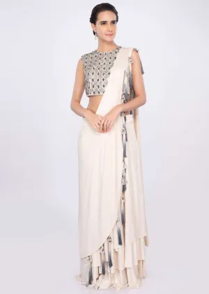 Cream Skirt In Shimmer Lycra With Matching Blouse And Prestitched Dupatta Online - Kalki Fashion