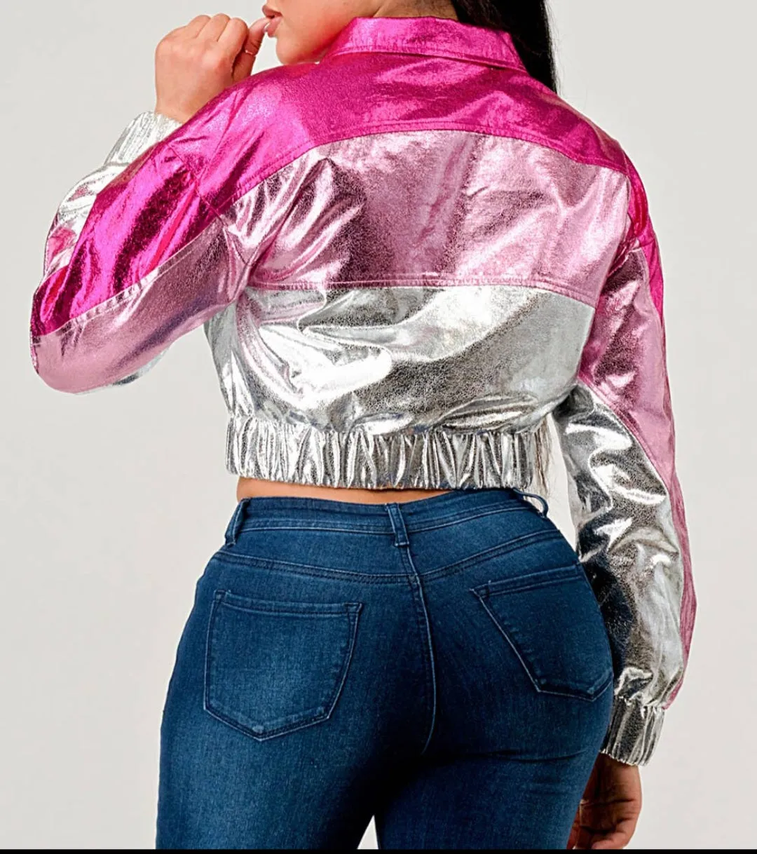 Cropped Elegant Metallic Jacket