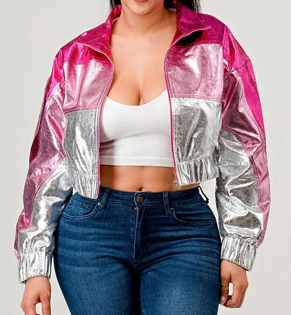 Cropped Elegant Metallic Jacket