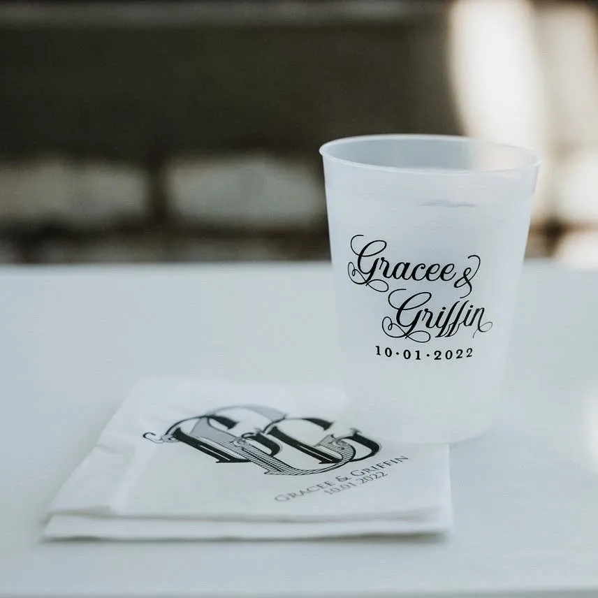 Custom Black Ink Monogrammed Shatterproof Cups