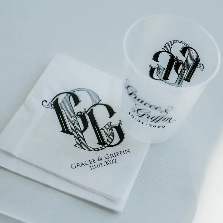 Custom Black Ink Monogrammed Shatterproof Cups