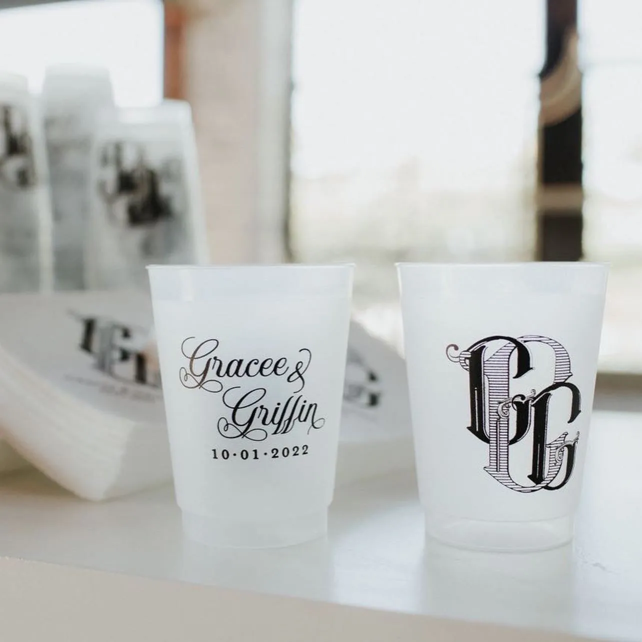 Custom Black Ink Monogrammed Shatterproof Cups