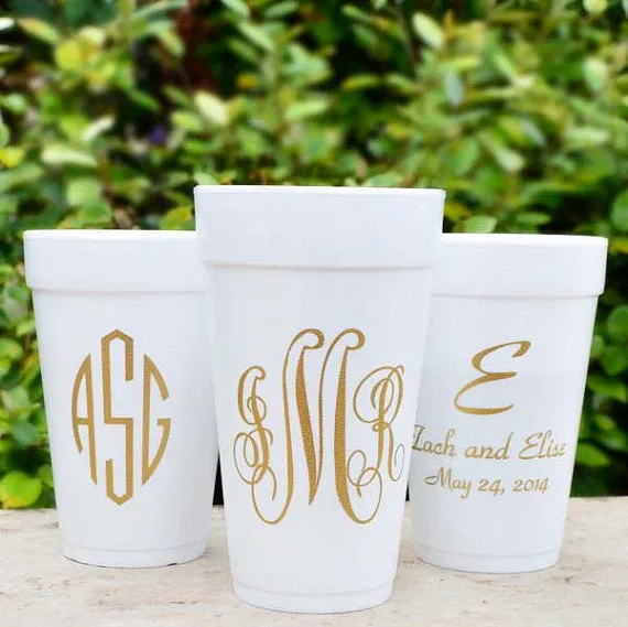 Custom Block Monogram Printed Foam Cups