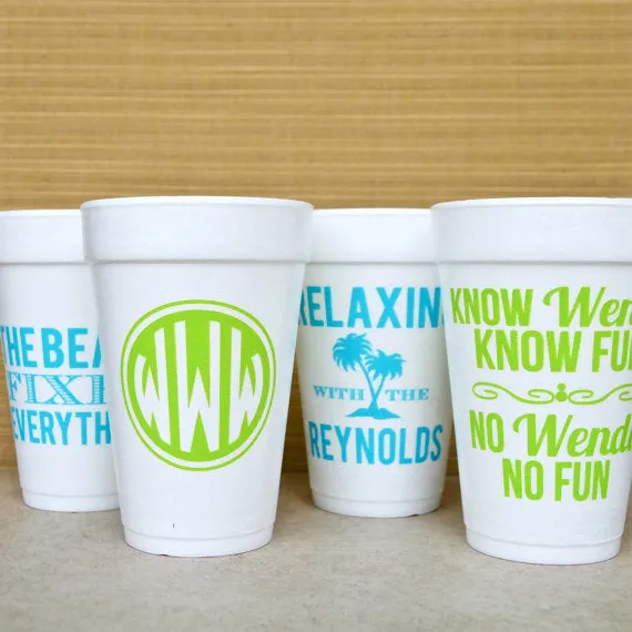 Custom Block Monogram Printed Foam Cups