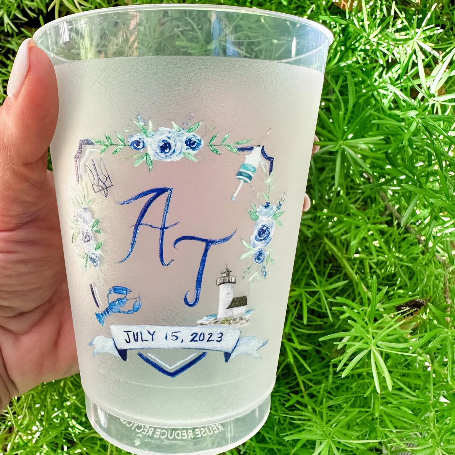 Custom Blue Lobster Crest Shatterproof Cups