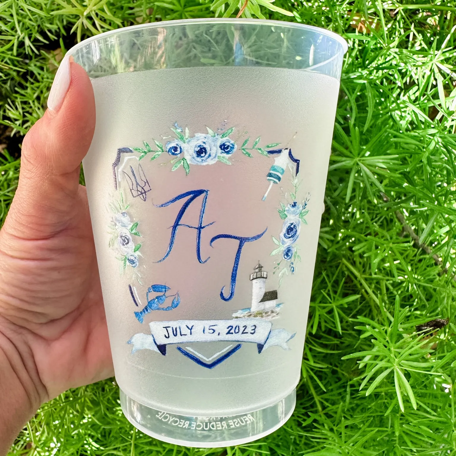 Custom Blue Lobster Crest Shatterproof Cups