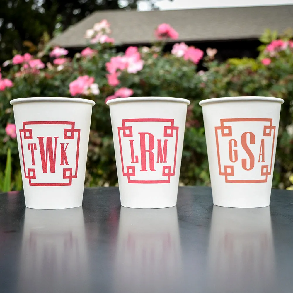 Custom Colored Ink Monogram Paper Cups