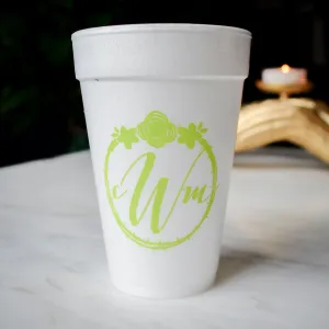 Custom Floral Wreath Monogram Styrofoam Cups