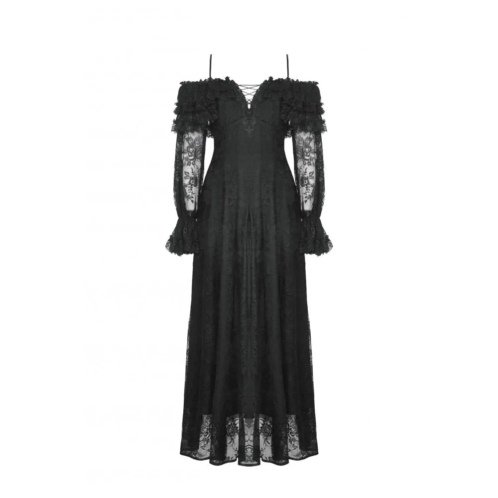 Dark in Love Cosette Elegant Gothic Off-Shoulder Ruffle Maxi Dress