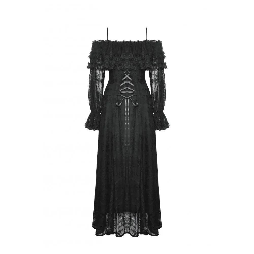 Dark in Love Cosette Elegant Gothic Off-Shoulder Ruffle Maxi Dress