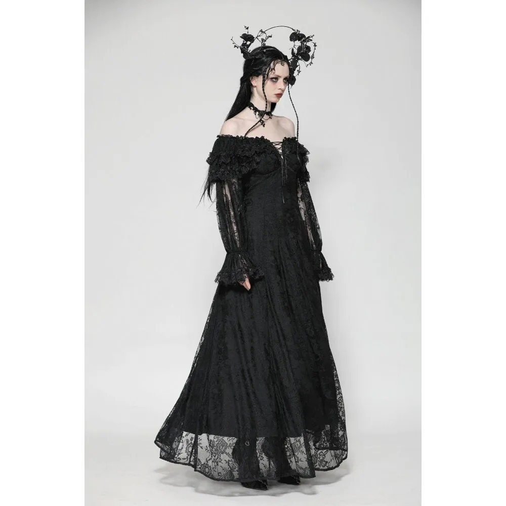 Dark in Love Cosette Elegant Gothic Off-Shoulder Ruffle Maxi Dress