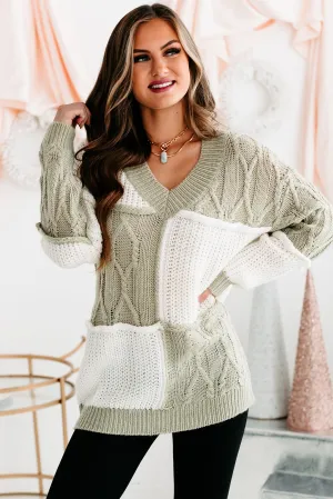 Dreamy In Patchwork Oversized Tunic Patchwork Sweater (Sage/Cream)