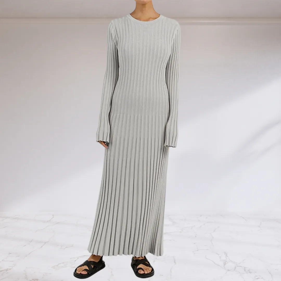 Elegant Tie Waist Ribbed Knitted Maxi Dress