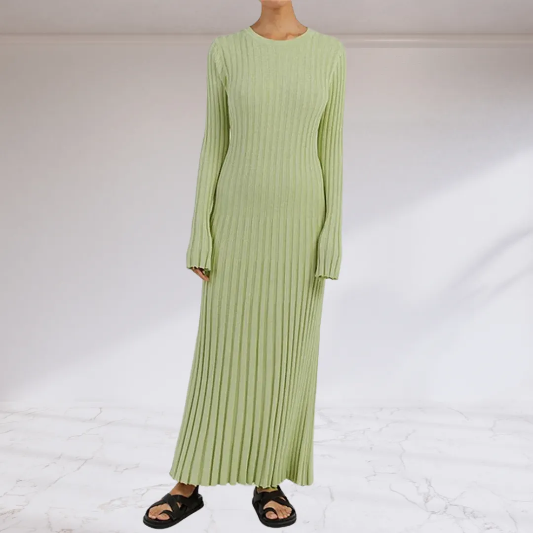 Elegant Tie Waist Ribbed Knitted Maxi Dress
