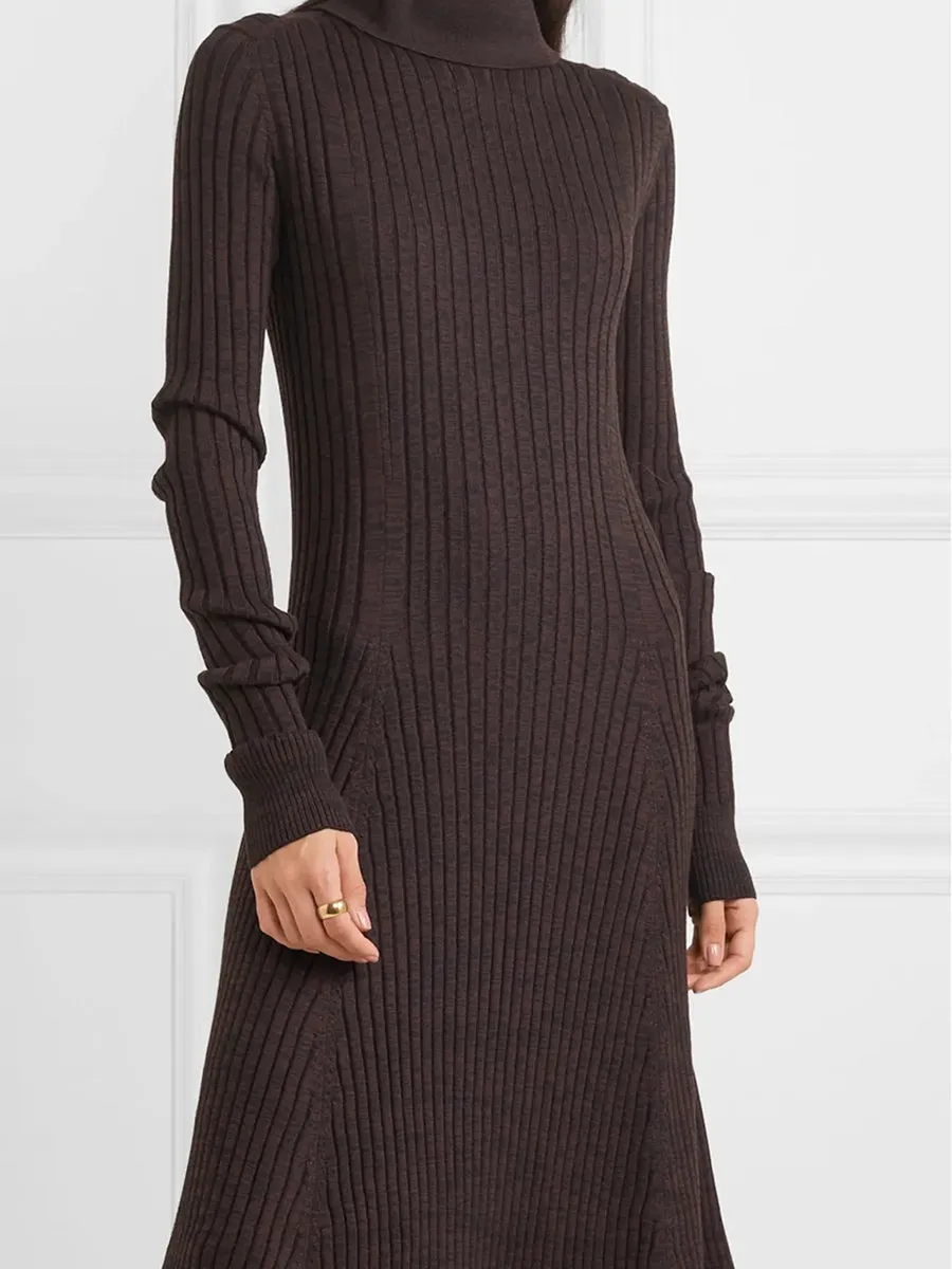 Fashion Solid Color Hem Lace Trim Knitted Dress