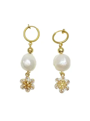 Freshwater Pearls With Snowflake Clip-On Hoop Earrings AE058