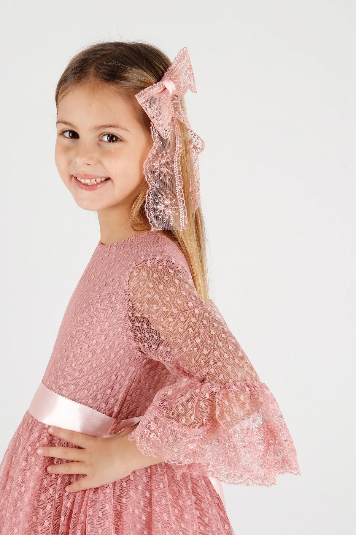 Girls' Tokalı and Tulle Lace Daily Trend Dress AK2209