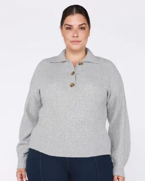 Harper Polo Front Sweater | Light Heather Grey