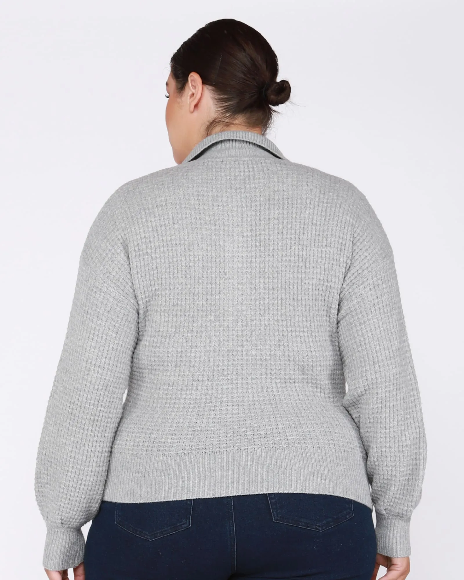 Harper Polo Front Sweater | Light Heather Grey